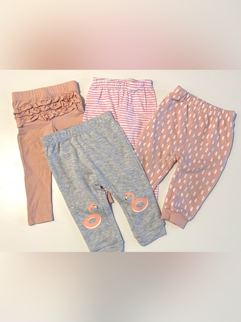 4 pack Baby Pink & Gray Cotton Stretch Bottoms